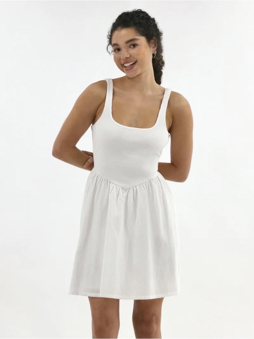 No Boundaries White Scoop Neck Mini Dress
